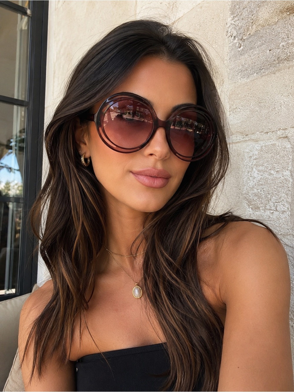 Chloe Oversized Round Sunglasses in Brown Gradient